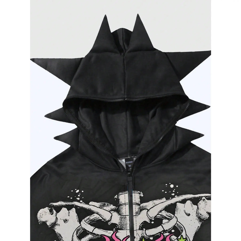 Men's Y2K Graphic Zip-Up Hoodie Sweatshirt - Gothic Long Sleeve Jacket for Streetwear and Alternative Fashion
