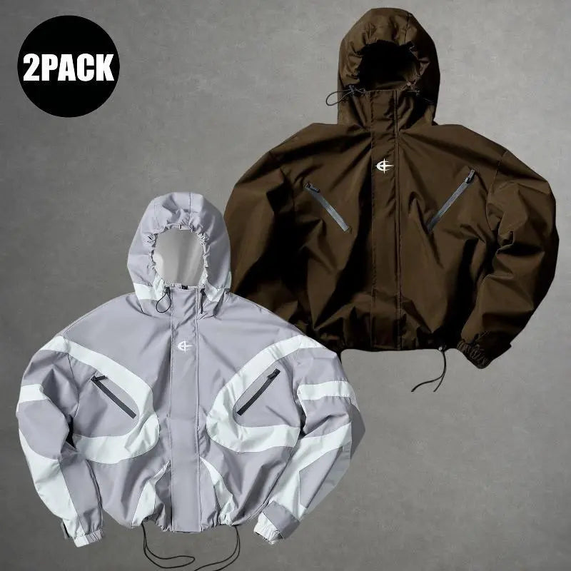 Futuristic Techwear Windbreaker Jacket in Grey and White Aesthetic