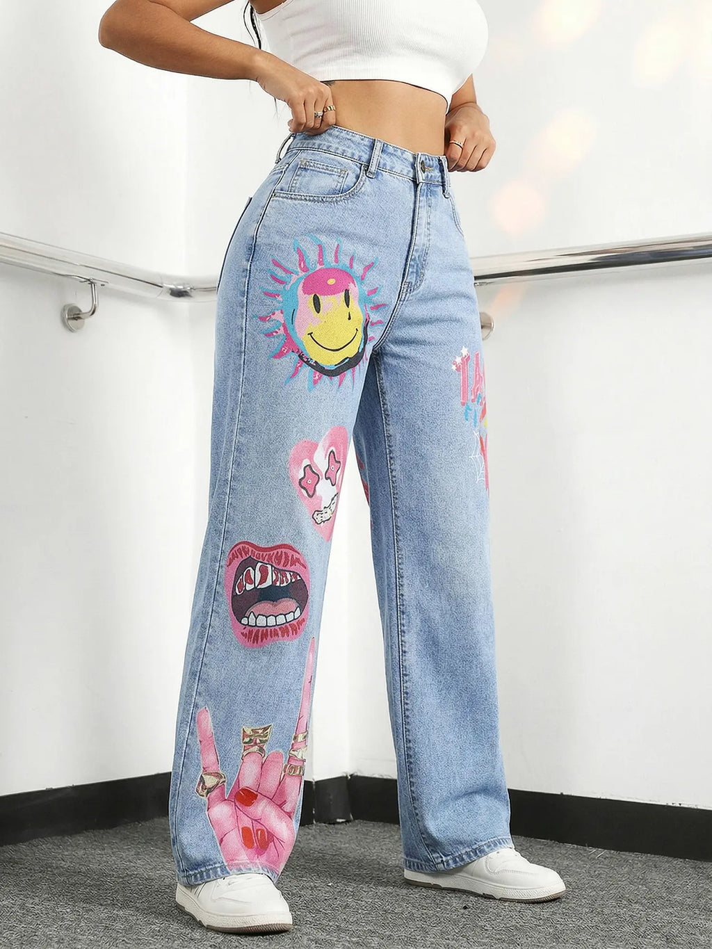 Jr Jeanius Women's High Waist Stretch Vintage Blue Denim Jorts with Button Fly Closure and Printed Details, Slim Fit Straight Wide Leg Design, Pearl Cotton Fabric, Light Wash Summer Casual Wear