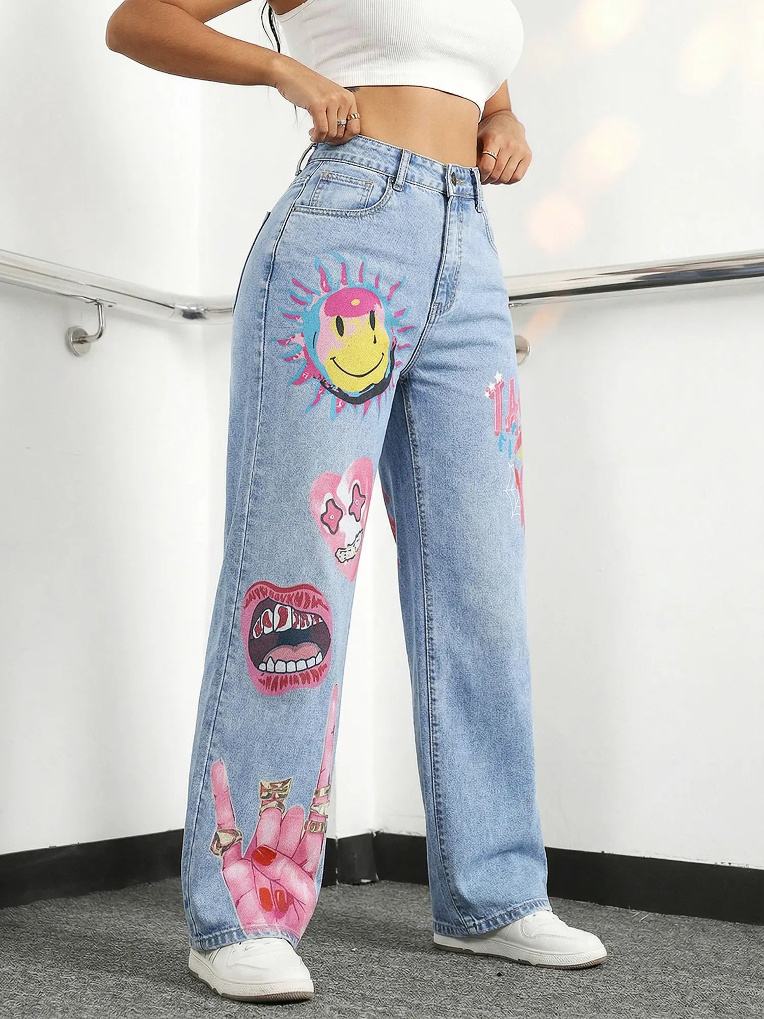 Jr Jeanius Women's High Waist Stretch Vintage Blue Denim Jorts with Button Fly Closure and Printed Details, Slim Fit Straight Wide Leg Design, Pearl Cotton Fabric, Light Wash Summer Casual Wear