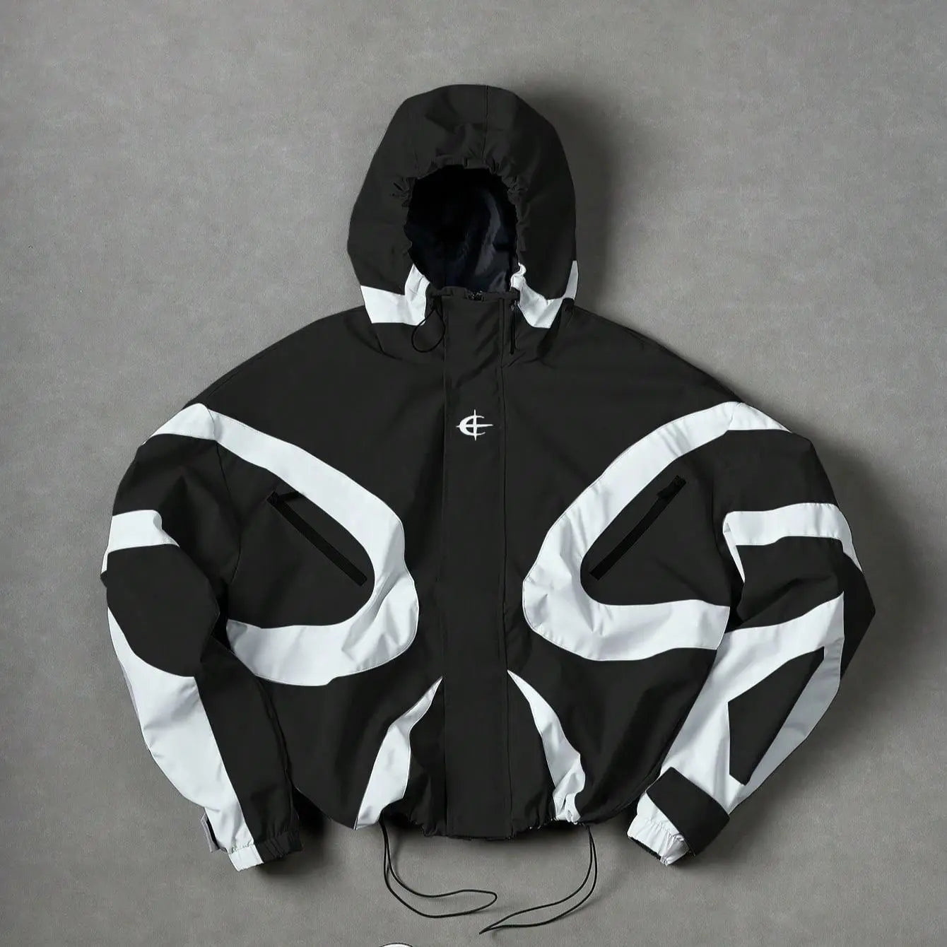 Futuristic Techwear Windbreaker Jacket in Grey and White Aesthetic