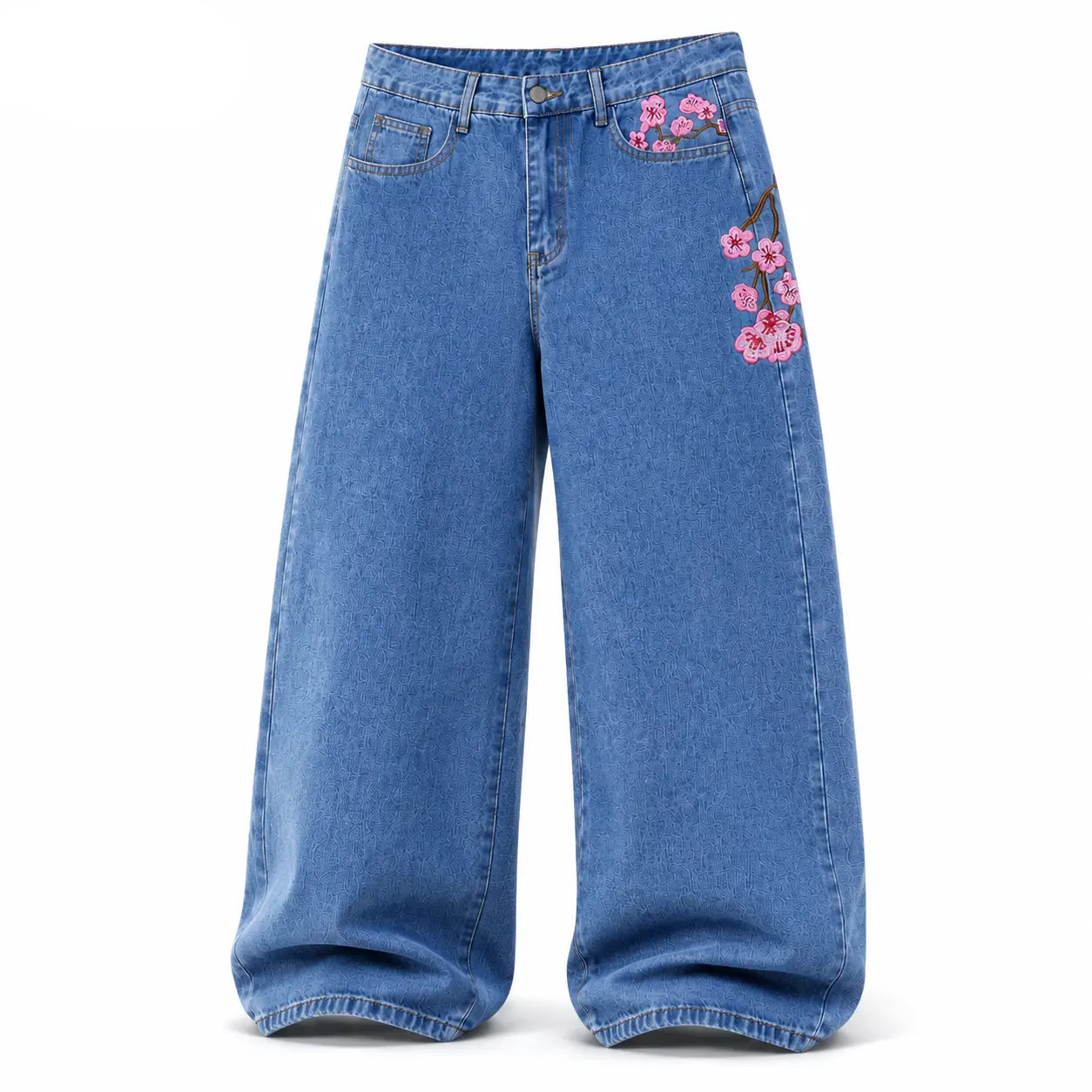 UP.THE Y2K Baggy Jeans Men'S Wide Leg Hip Hop Vintage Floral Embroidered Jeans Classic Quality with Button Detail
