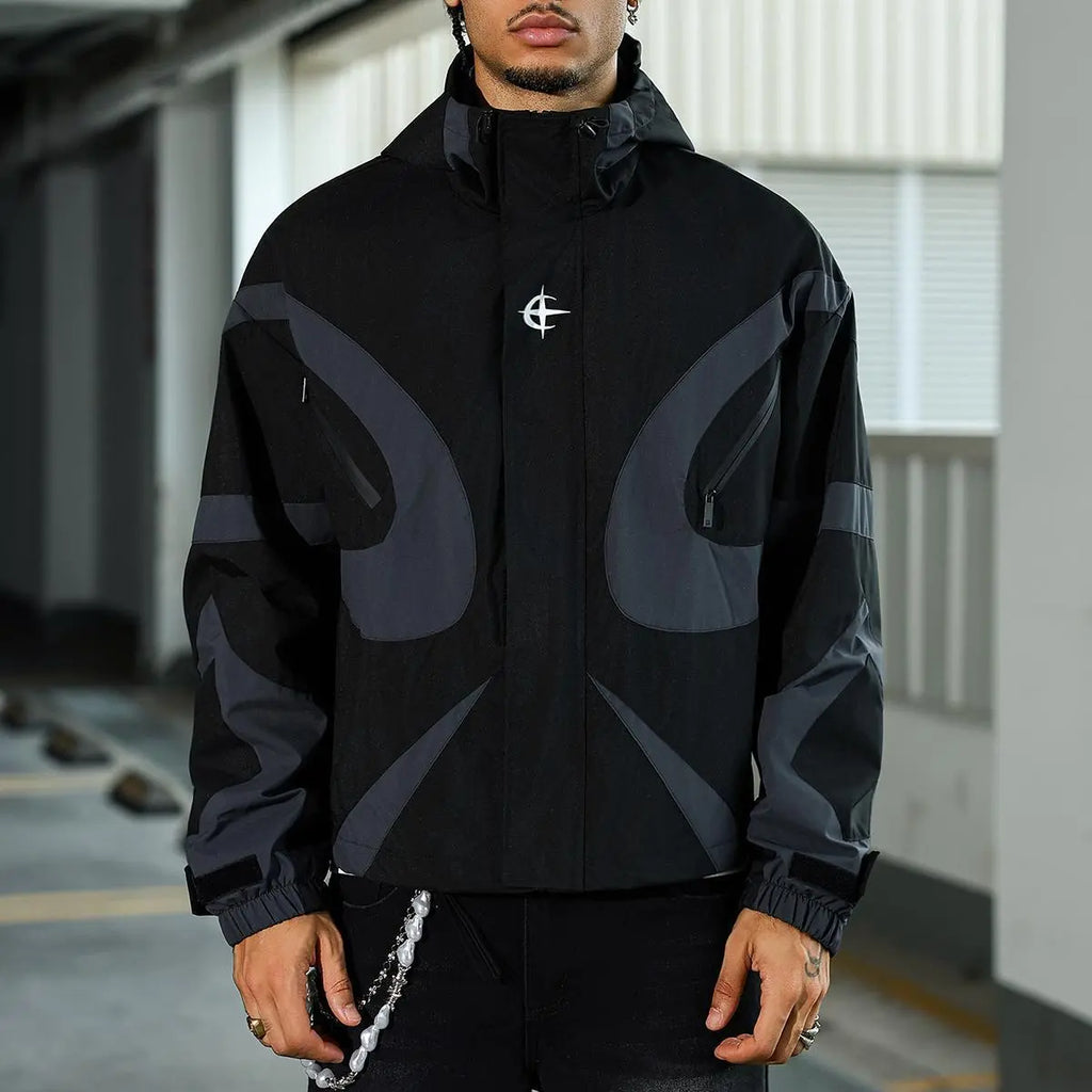 Futuristic Techwear Windbreaker Jacket in Grey and White Aesthetic
