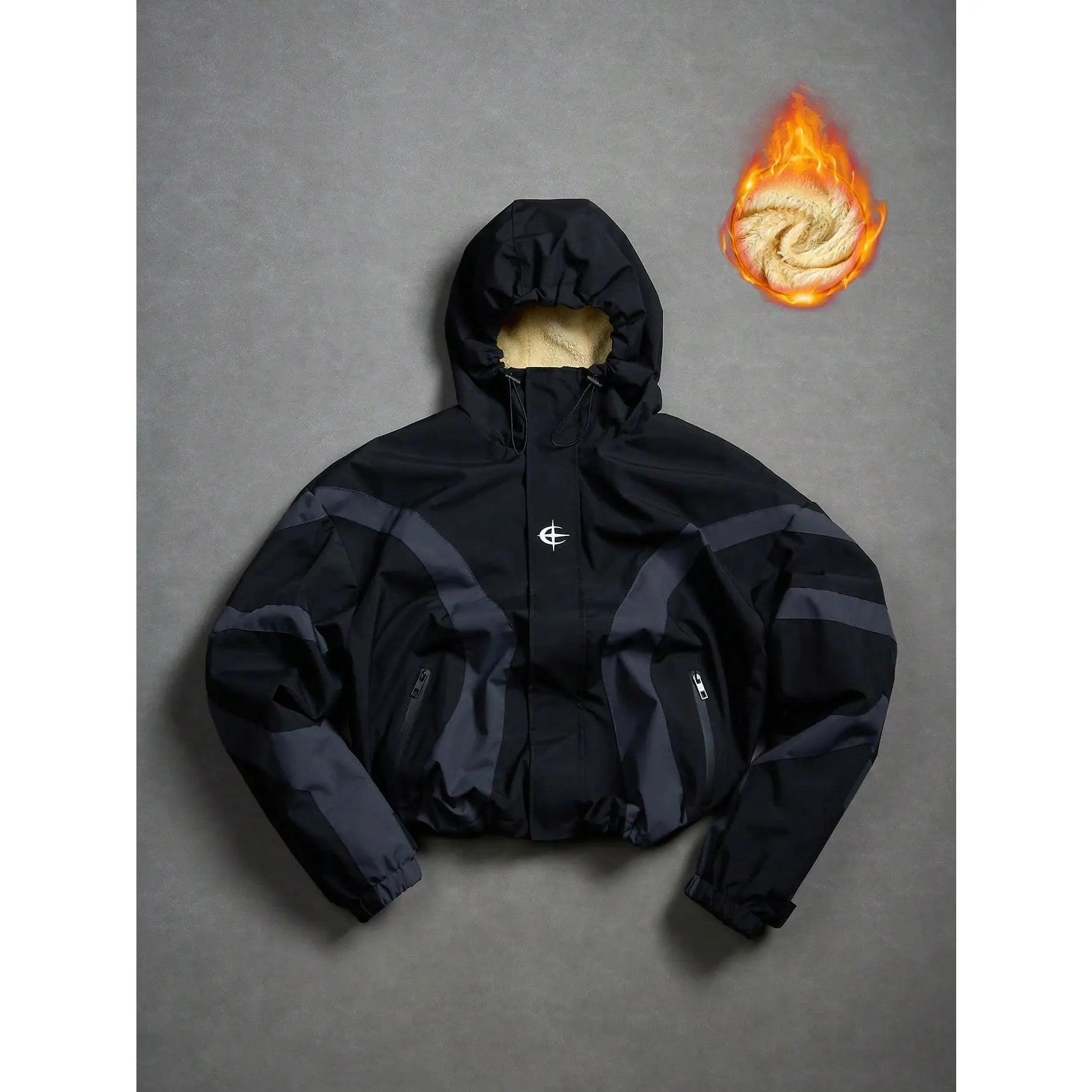 Futuristic Techwear Windbreaker Jacket in Grey and White Aesthetic