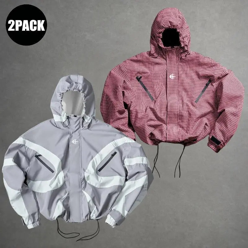 Futuristic Techwear Windbreaker Jacket in Grey and White Aesthetic
