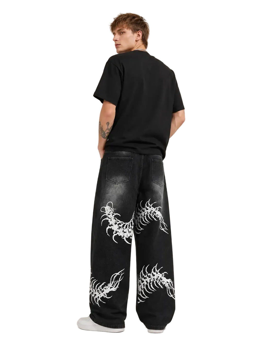 UP.THE Y2K Men'S Black Denim Pants, Loose-Fit Wide-Leg Menswear with Stylish Centipede Graphic, Casual Vibe Hip Hop Classic Baggy Jeans Streetwear