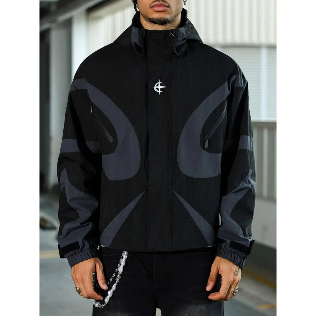 Futuristic Techwear Windbreaker Jacket in Grey and White Aesthetic
