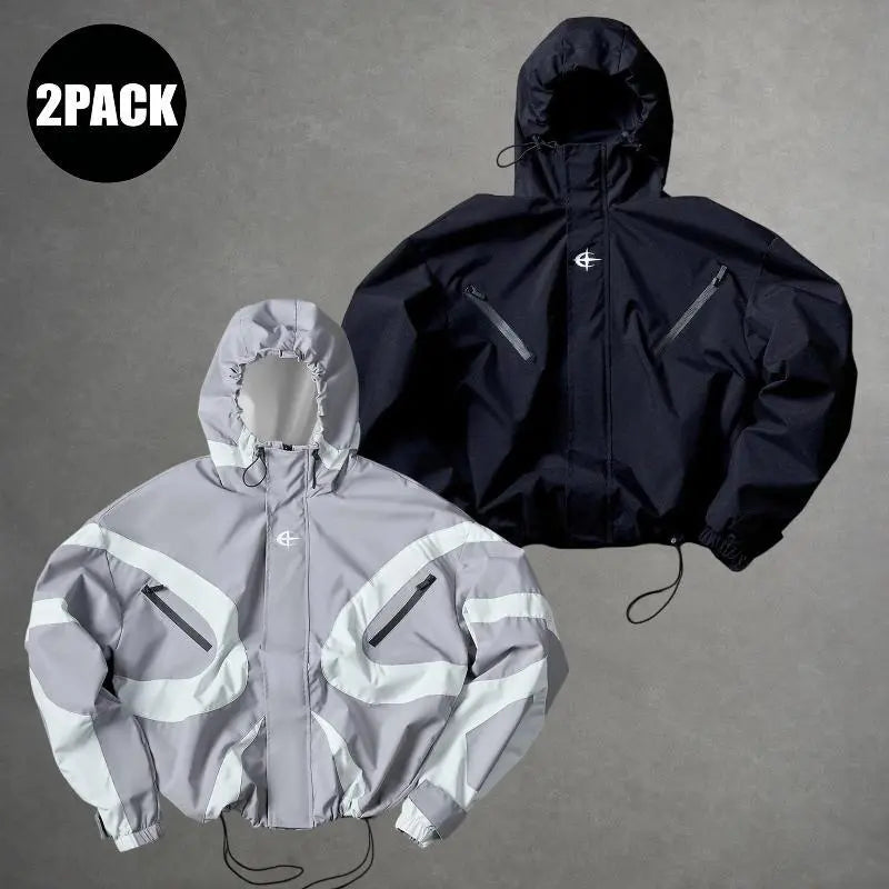 Futuristic Techwear Windbreaker Jacket in Grey and White Aesthetic