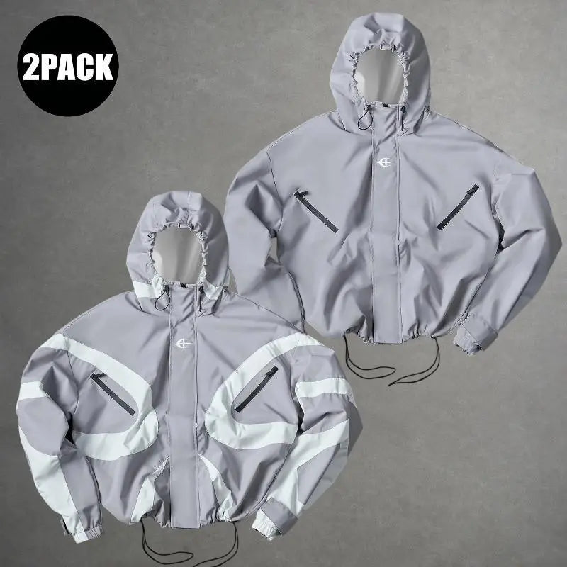Futuristic Techwear Windbreaker Jacket in Grey and White Aesthetic