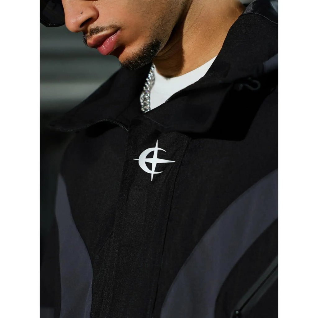 Futuristic Techwear Windbreaker Jacket in Grey and White Aesthetic