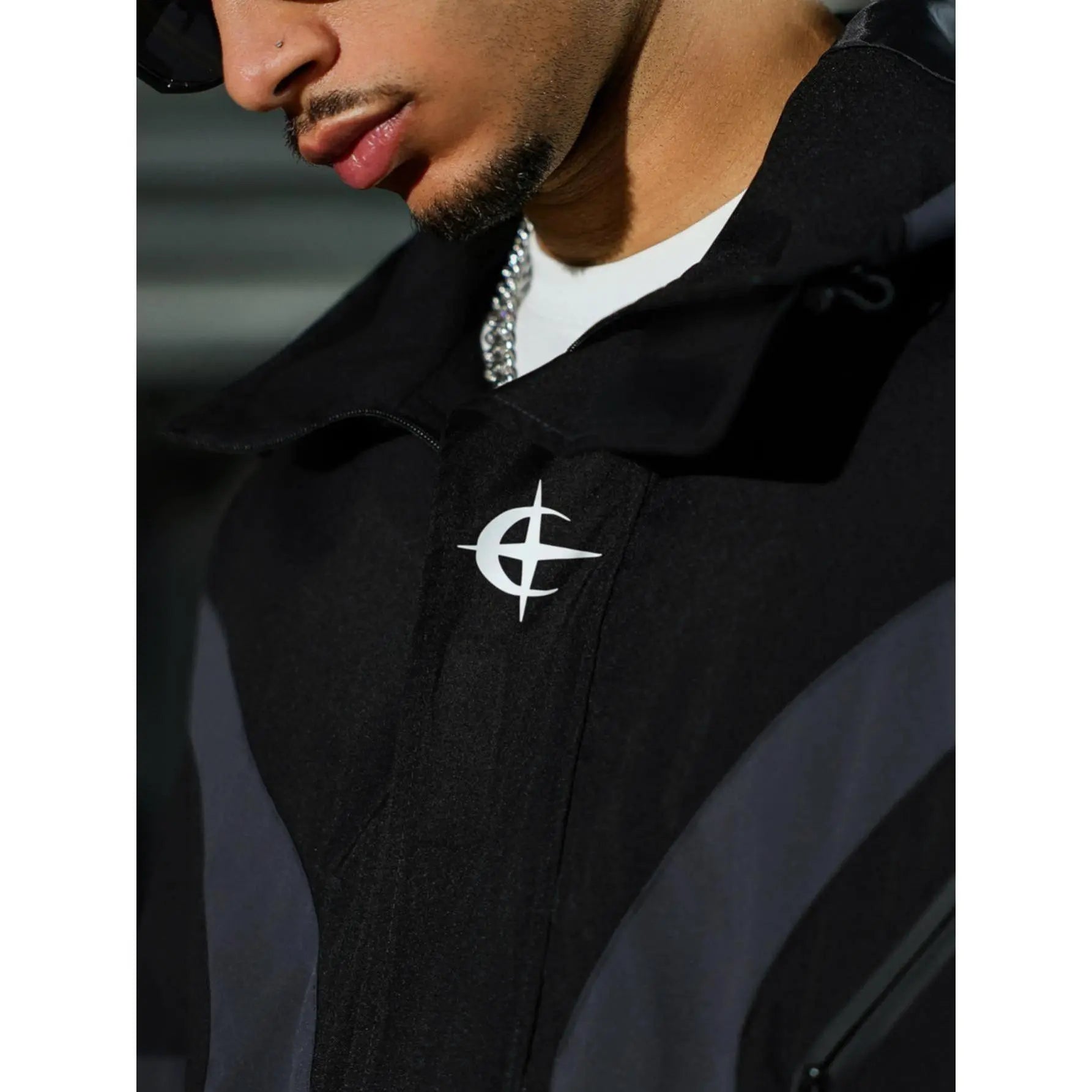 Futuristic Techwear Windbreaker Jacket in Grey and White Aesthetic