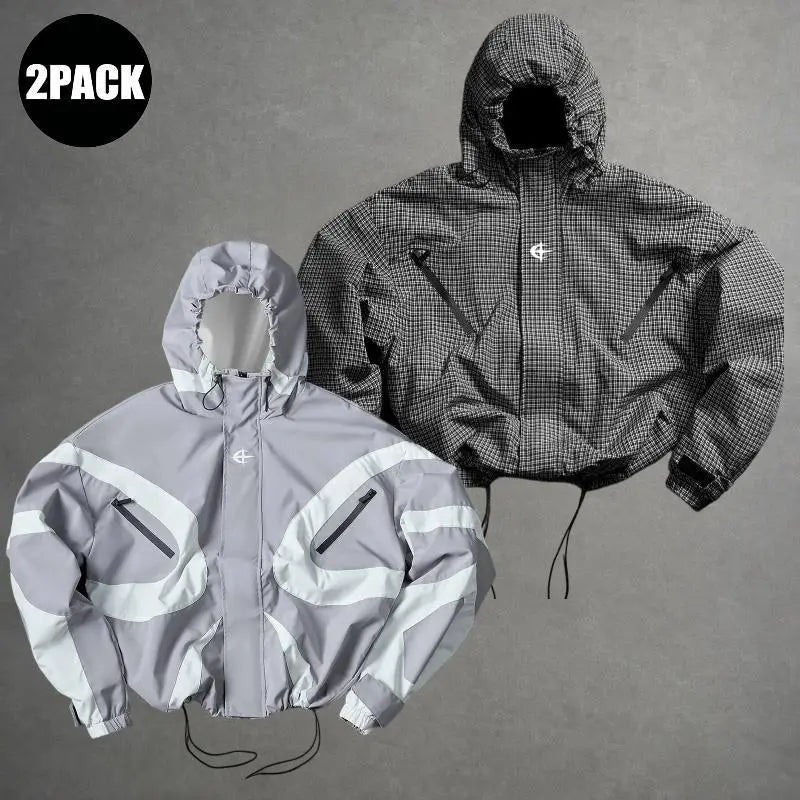 Futuristic Techwear Windbreaker Jacket in Grey and White Aesthetic