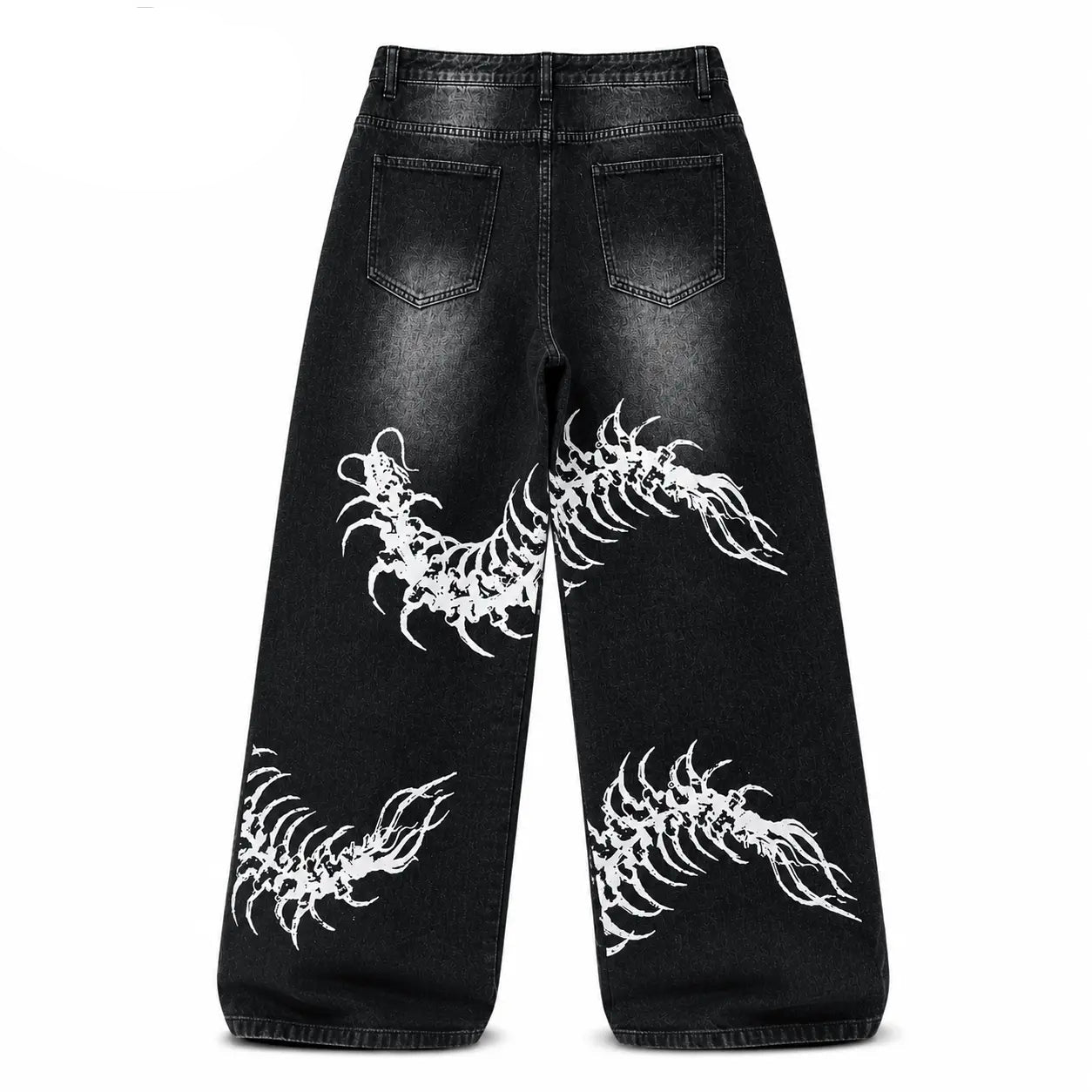 UP.THE Y2K Men'S Black Denim Pants, Loose-Fit Wide-Leg Menswear with Stylish Centipede Graphic, Casual Vibe Hip Hop Classic Baggy Jeans Streetwear