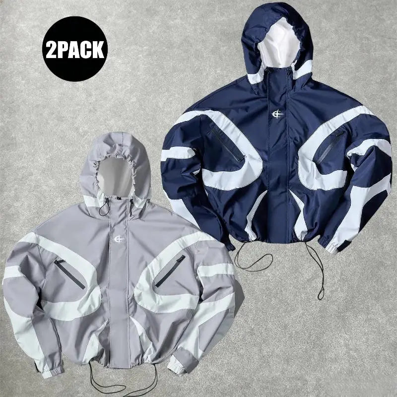Futuristic Techwear Windbreaker Jacket in Grey and White Aesthetic
