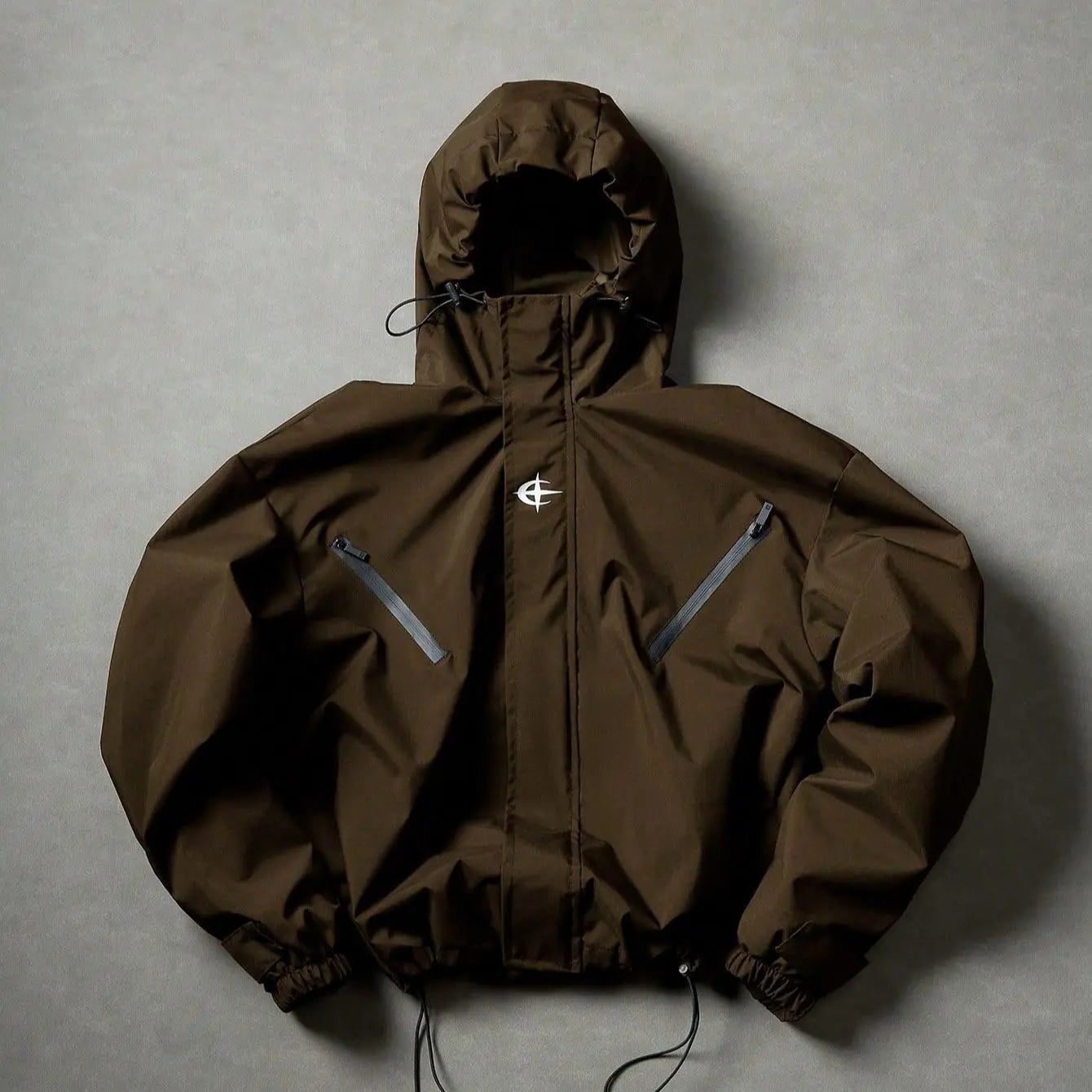 Futuristic Techwear Windbreaker Jacket in Grey and White Aesthetic