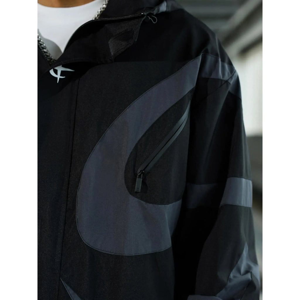 Futuristic Techwear Windbreaker Jacket in Grey and White Aesthetic