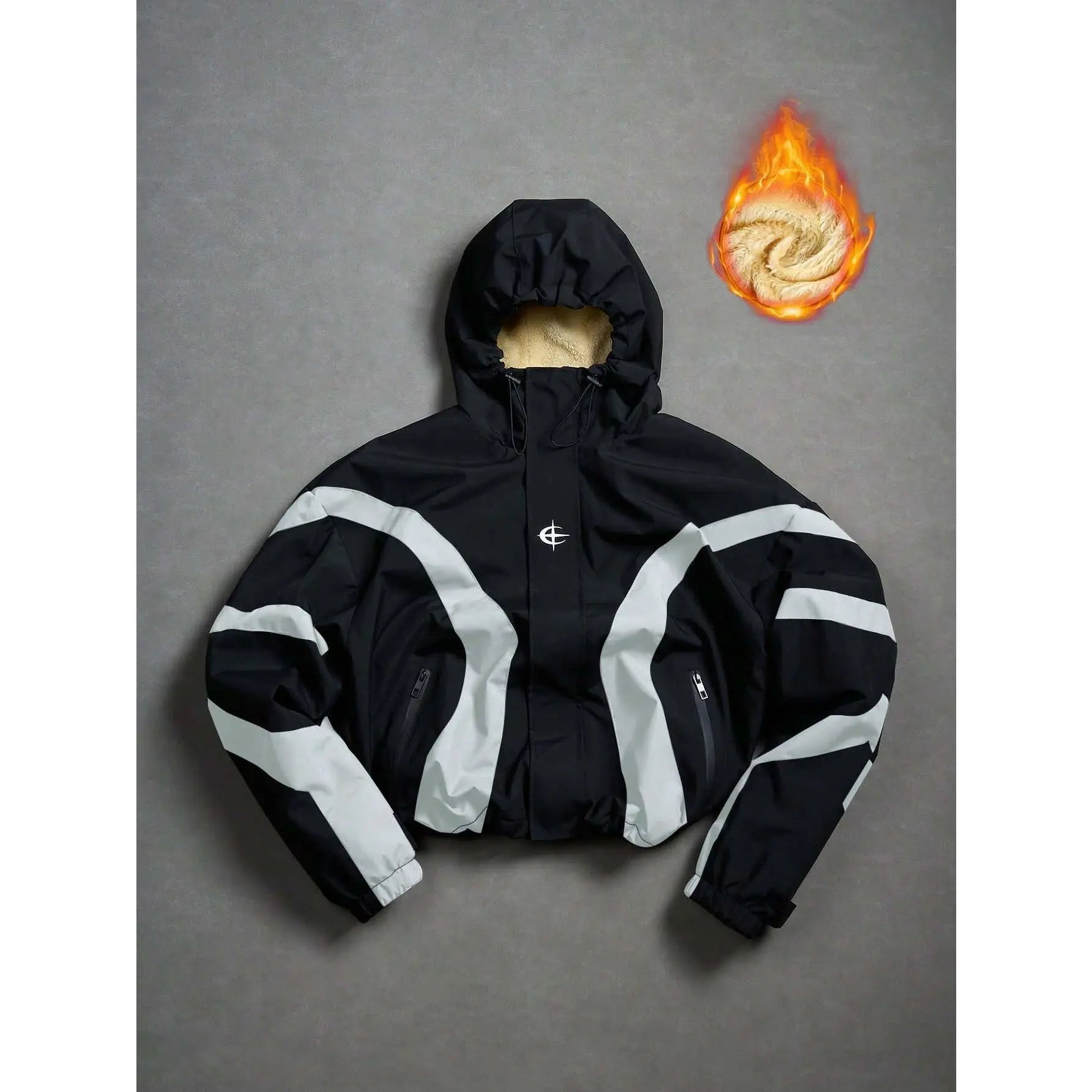 Futuristic Techwear Windbreaker Jacket in Grey and White Aesthetic