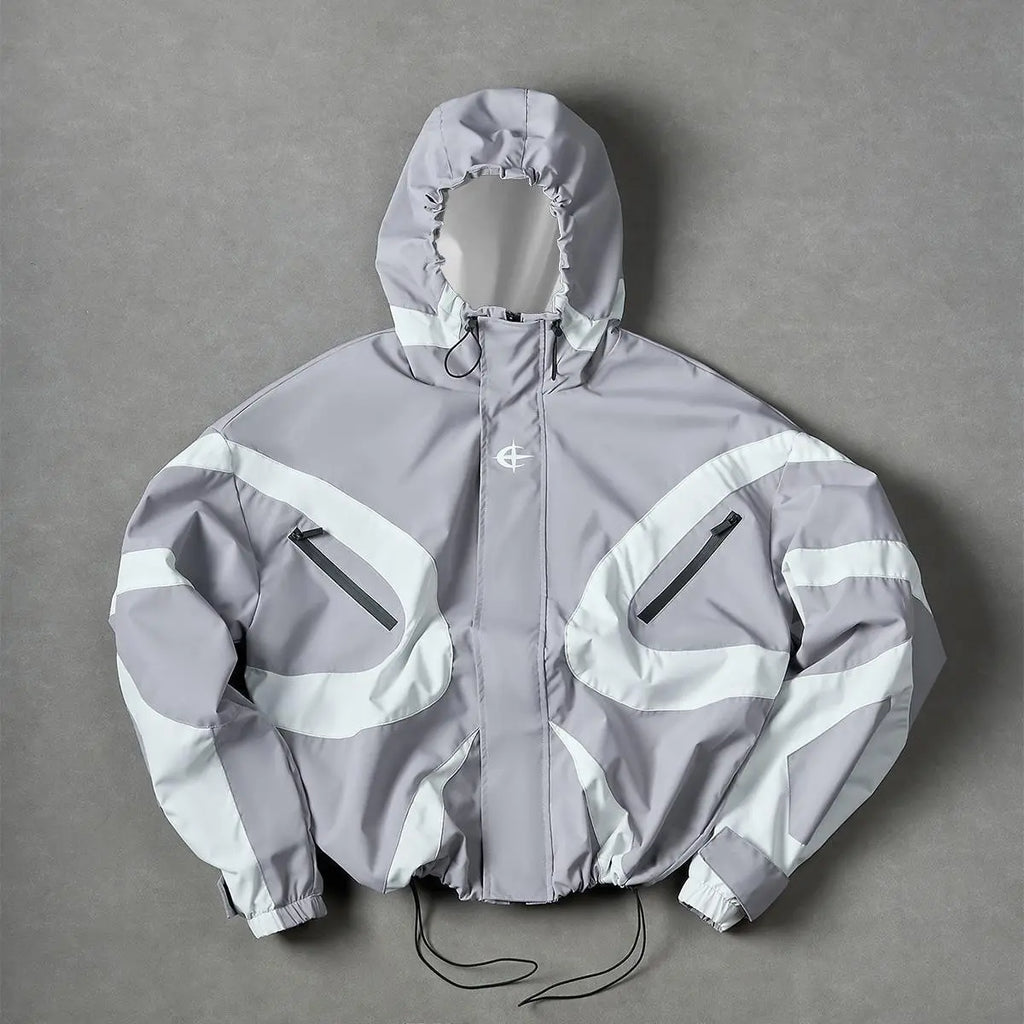 Futuristic Techwear Windbreaker Jacket in Grey and White Aesthetic