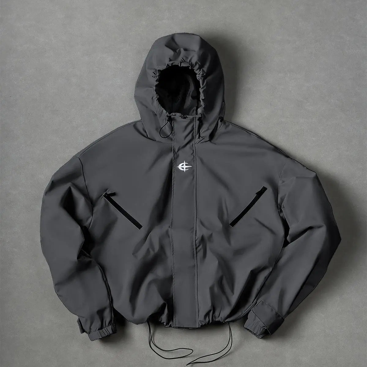 Futuristic Techwear Windbreaker Jacket in Grey and White Aesthetic