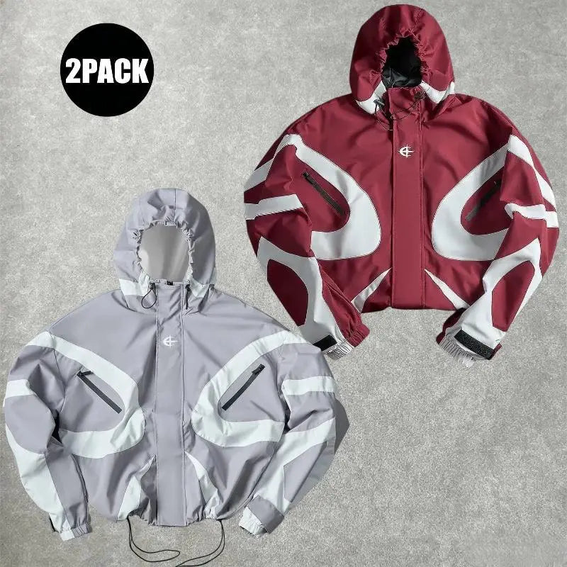 Futuristic Techwear Windbreaker Jacket in Grey and White Aesthetic