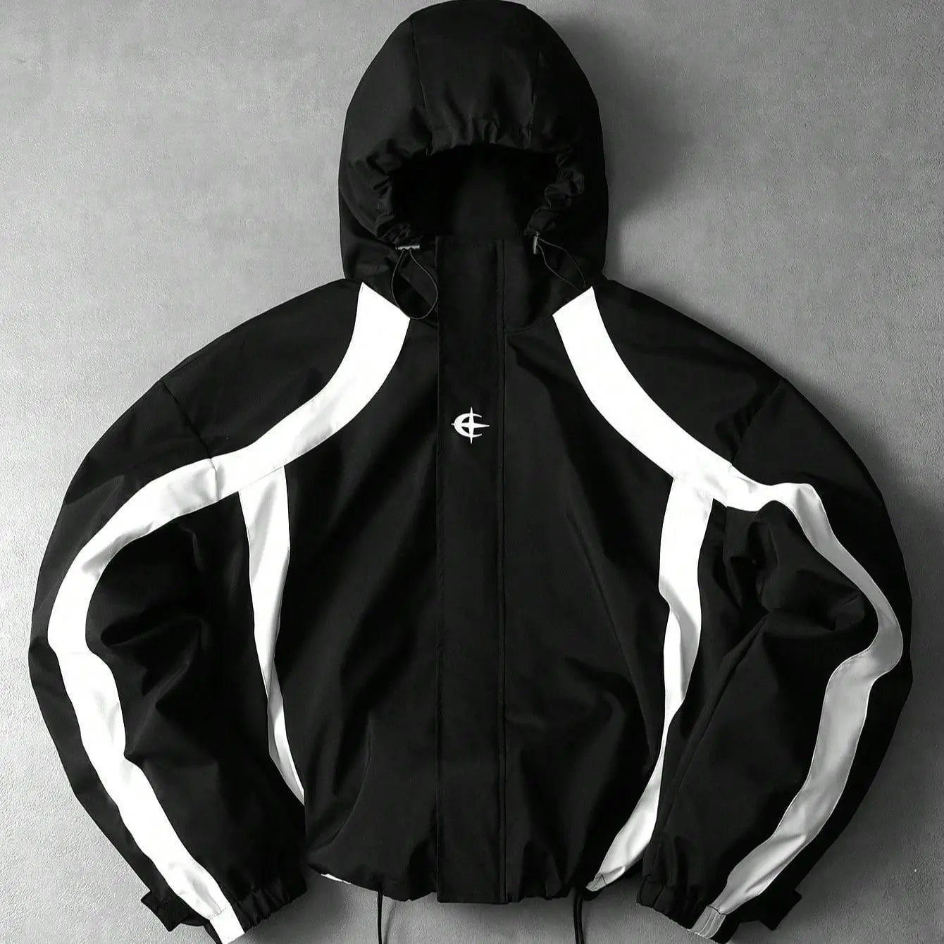 Futuristic Techwear Windbreaker Jacket in Grey and White Aesthetic