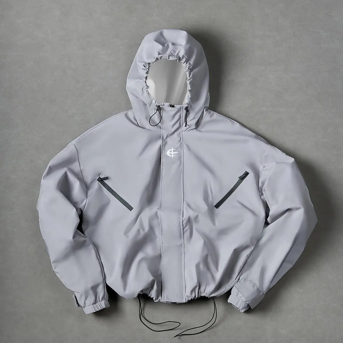 Futuristic Techwear Windbreaker Jacket in Grey and White Aesthetic