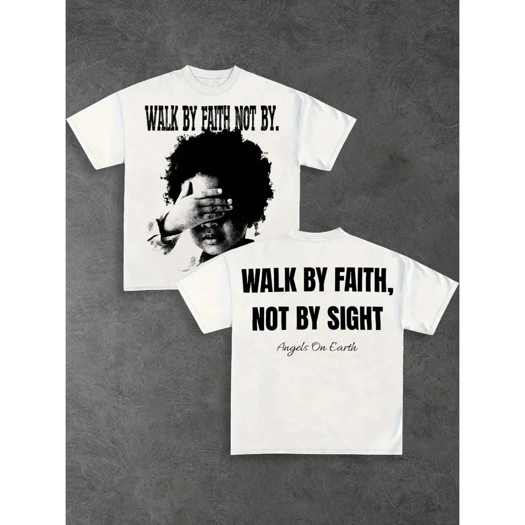 Streetwear Graphic Tee with Bible Verse & Child Portrait Print, Unisex Short Sleeve round Neck T-Shirt, Faith Inspiring Fashion Apparel, Gifts for Boyfriend, Shortsleeve, Menswear, Clothing, Everyday Tops, Men’S Clothes, All Seasons