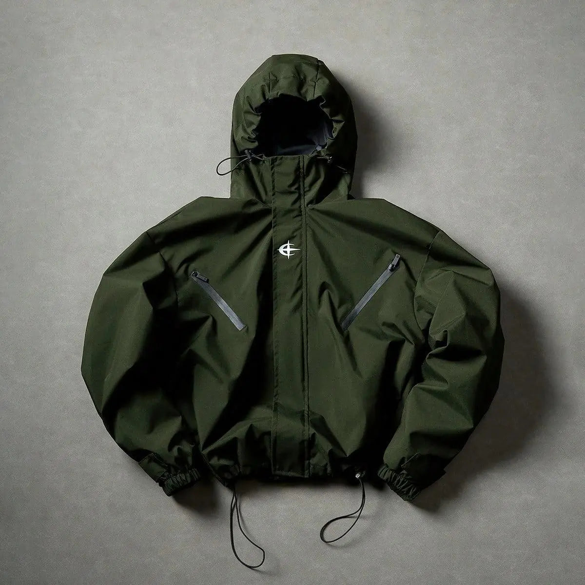 Futuristic Techwear Windbreaker Jacket in Grey and White Aesthetic