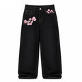UP.THE Y2K Baggy Jeans Men'S Wide Leg Hip Hop Vintage Floral Embroidered Jeans Classic Quality with Button Detail