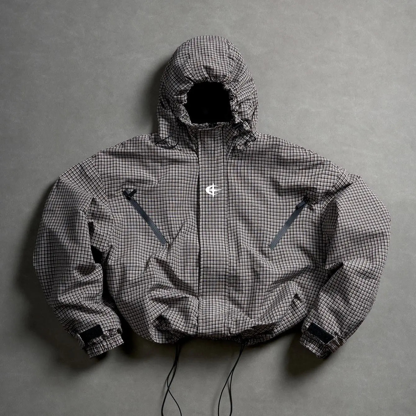 Futuristic Techwear Windbreaker Jacket in Grey and White Aesthetic