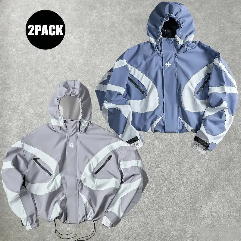 Futuristic Techwear Windbreaker Jacket in Grey and White Aesthetic