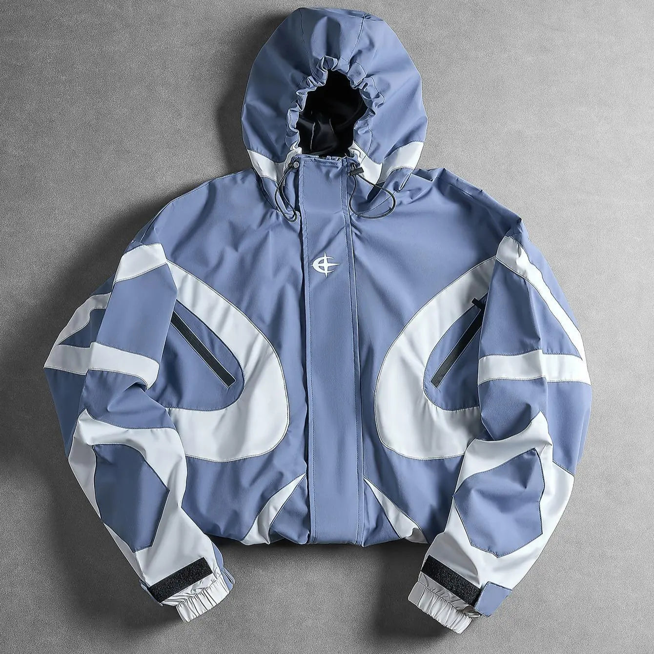 Futuristic Techwear Windbreaker Jacket in Grey and White Aesthetic