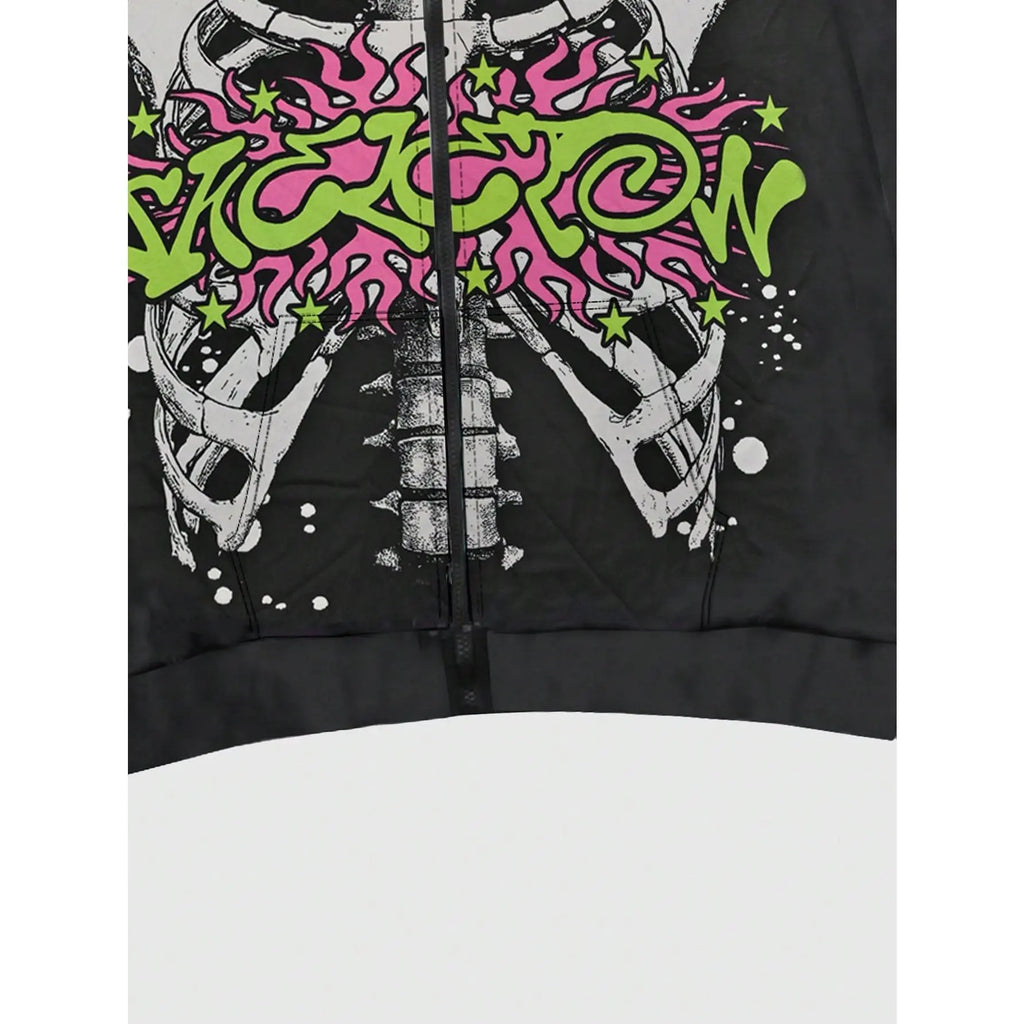 Men's Y2K Graphic Zip-Up Hoodie Sweatshirt - Gothic Long Sleeve Jacket for Streetwear and Alternative Fashion