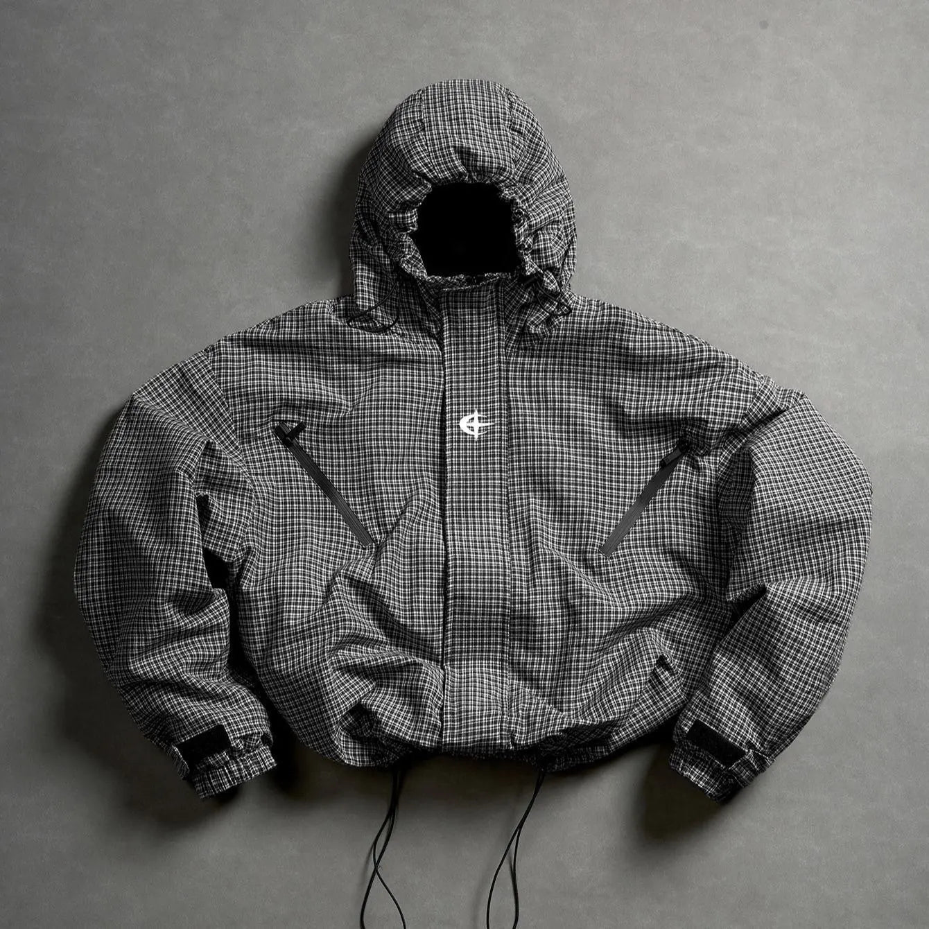 Futuristic Techwear Windbreaker Jacket in Grey and White Aesthetic