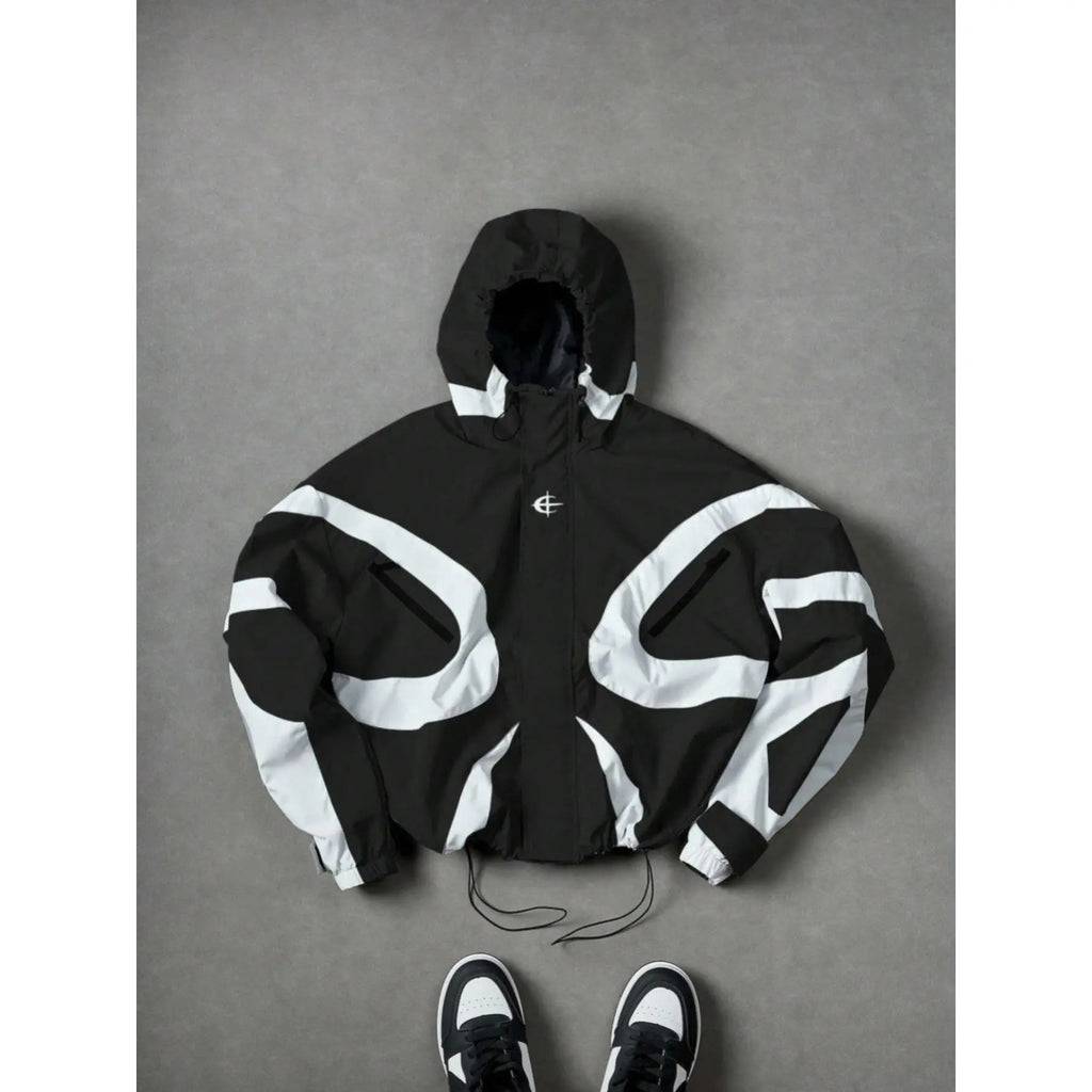 Futuristic Techwear Windbreaker Jacket in Grey and White Aesthetic