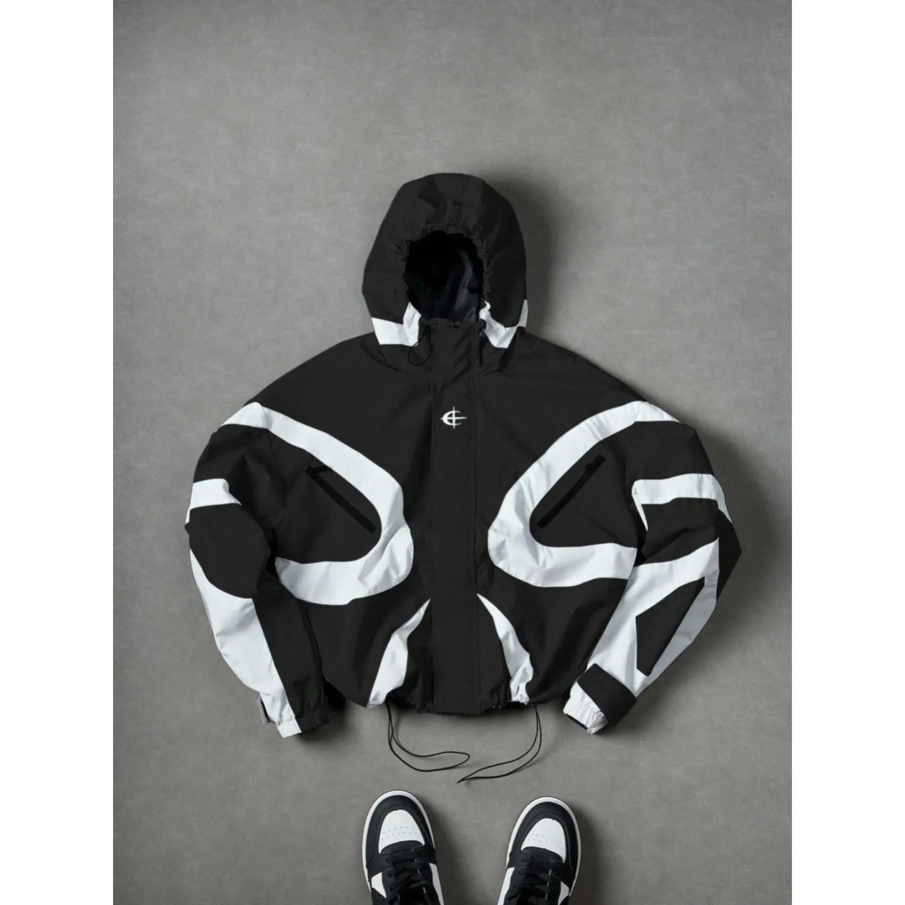 Futuristic Techwear Windbreaker Jacket in Grey and White Aesthetic