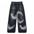 UP.THE Y2K Men'S Black Denim Pants, Loose-Fit Wide-Leg Menswear with Stylish Centipede Graphic, Casual Vibe Hip Hop Classic Baggy Jeans Streetwear
