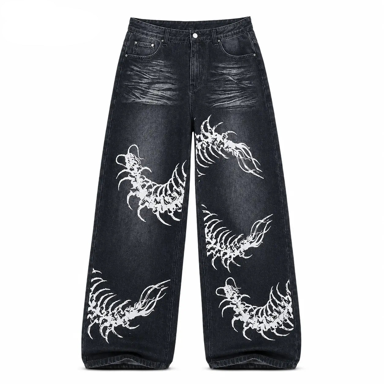 UP.THE Y2K Men'S Black Denim Pants, Loose-Fit Wide-Leg Menswear with Stylish Centipede Graphic, Casual Vibe Hip Hop Classic Baggy Jeans Streetwear