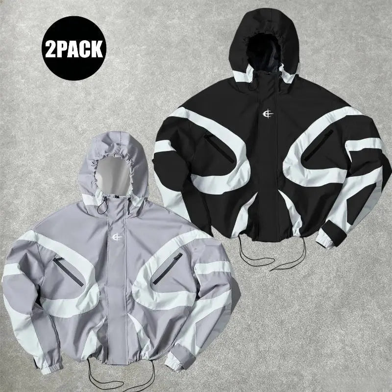 Futuristic Techwear Windbreaker Jacket in Grey and White Aesthetic