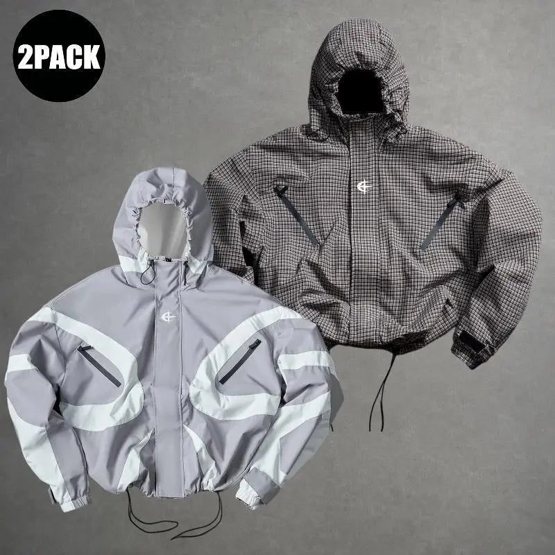 Futuristic Techwear Windbreaker Jacket in Grey and White Aesthetic