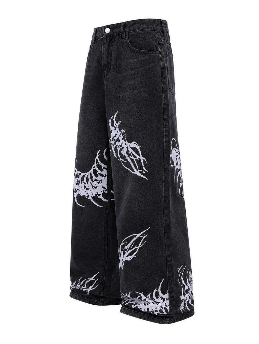 UP.THE Y2K Men'S Black Denim Pants, Loose-Fit Wide-Leg Menswear with Stylish Centipede Graphic, Casual Vibe Hip Hop Classic Baggy Jeans Streetwear