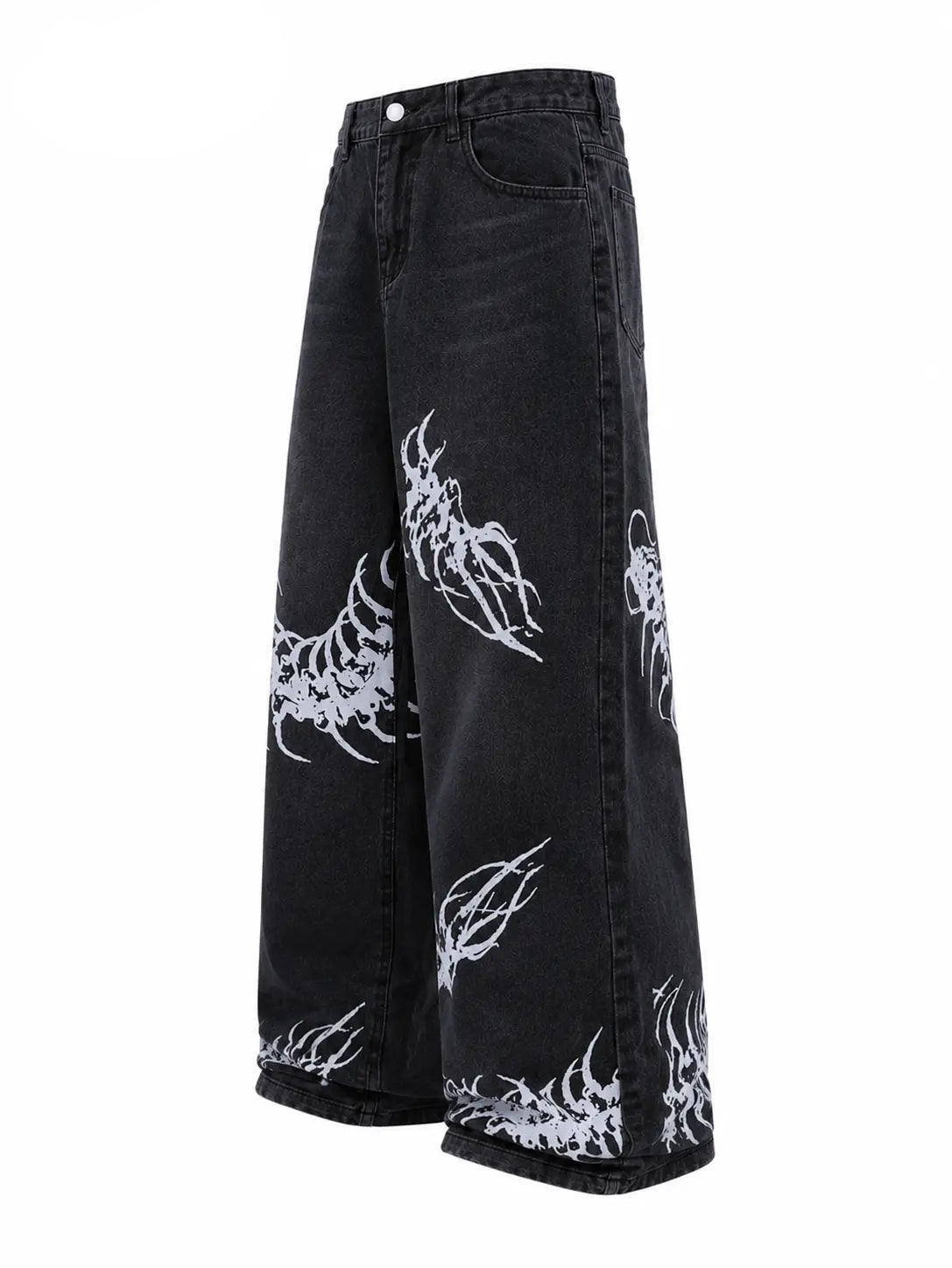 UP.THE Y2K Men'S Black Denim Pants, Loose-Fit Wide-Leg Menswear with Stylish Centipede Graphic, Casual Vibe Hip Hop Classic Baggy Jeans Streetwear