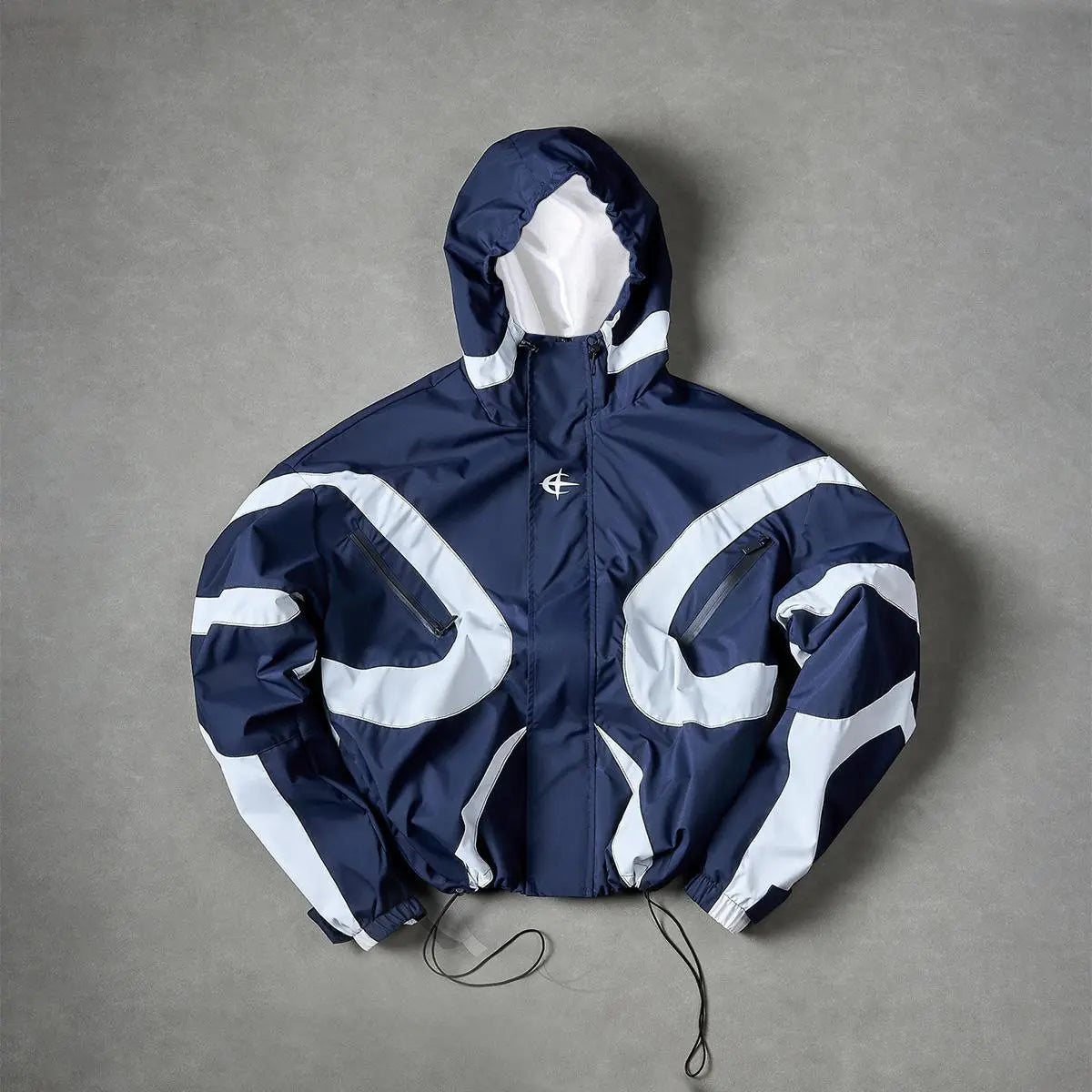 Futuristic Techwear Windbreaker Jacket in Grey and White Aesthetic
