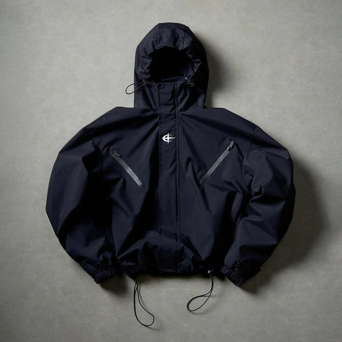 Futuristic Techwear Windbreaker Jacket in Grey and White Aesthetic