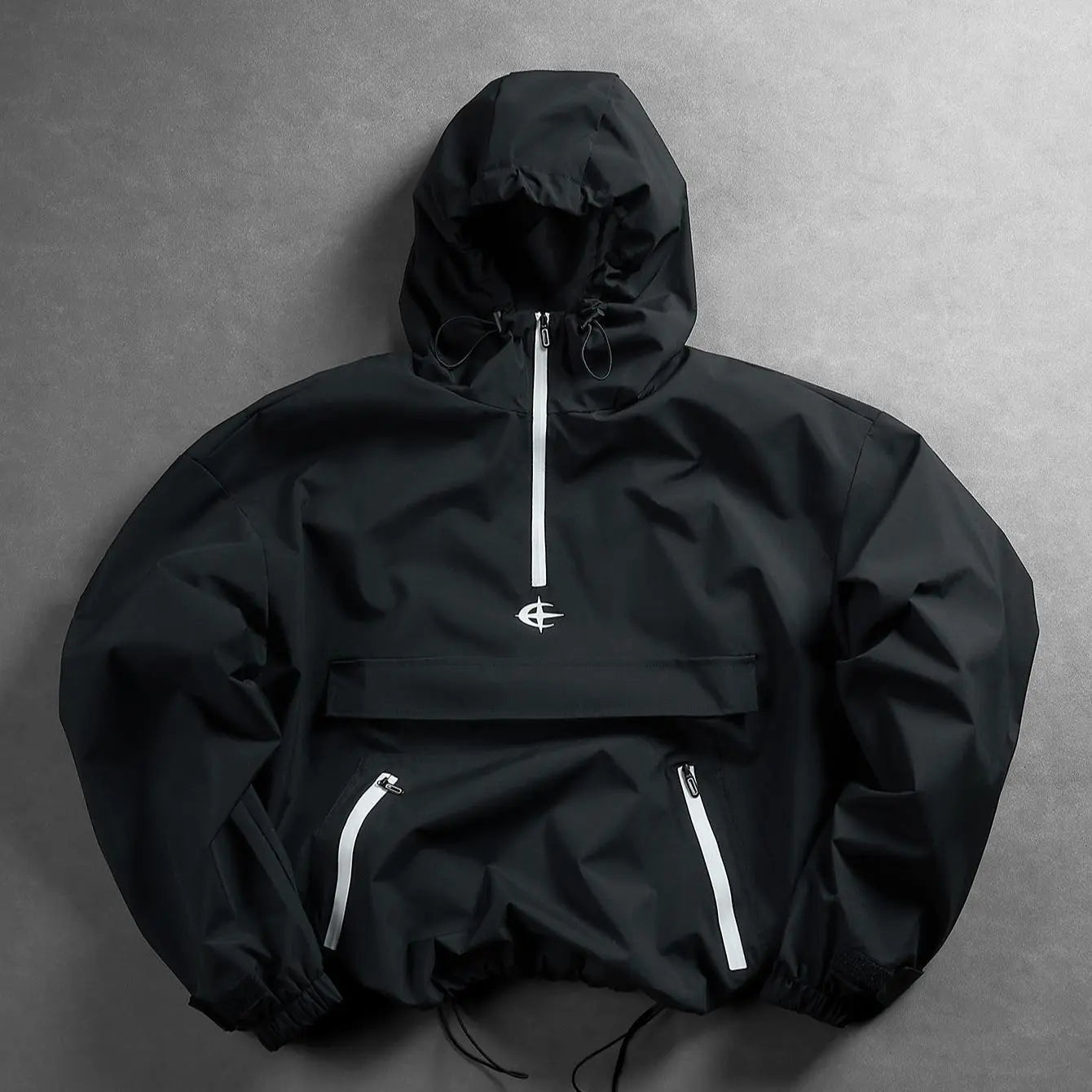 Futuristic Techwear Windbreaker Jacket in Grey and White Aesthetic