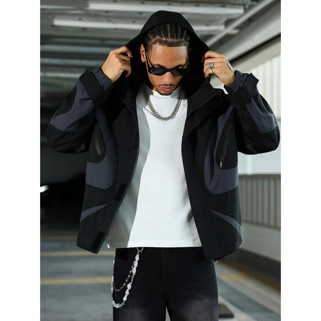 Futuristic Techwear Windbreaker Jacket in Grey and White Aesthetic