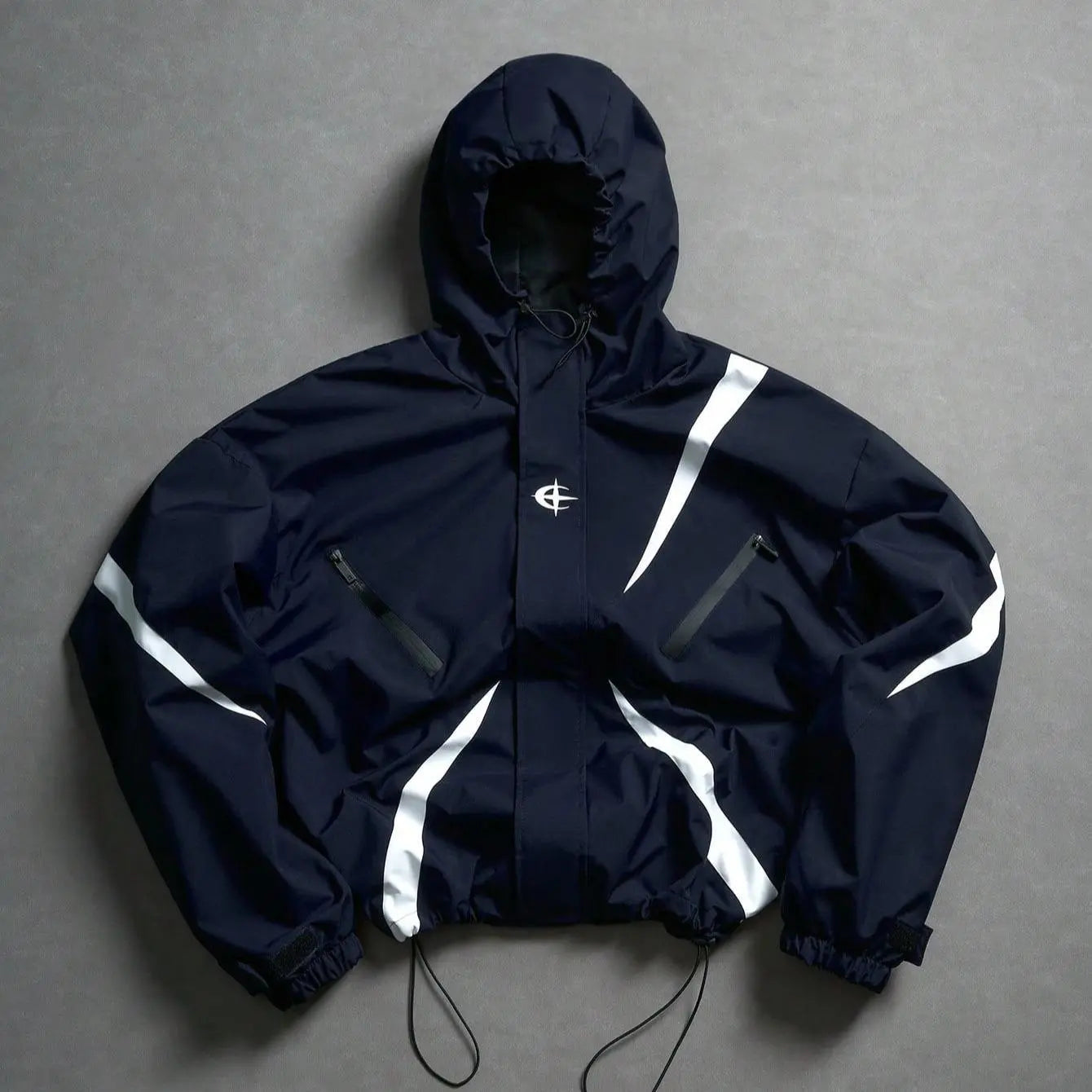 Futuristic Techwear Windbreaker Jacket in Grey and White Aesthetic
