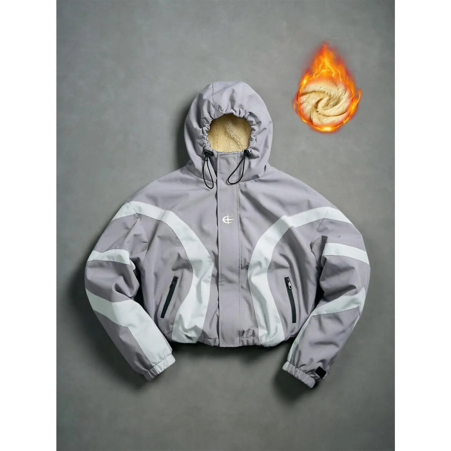 Futuristic Techwear Windbreaker Jacket in Grey and White Aesthetic