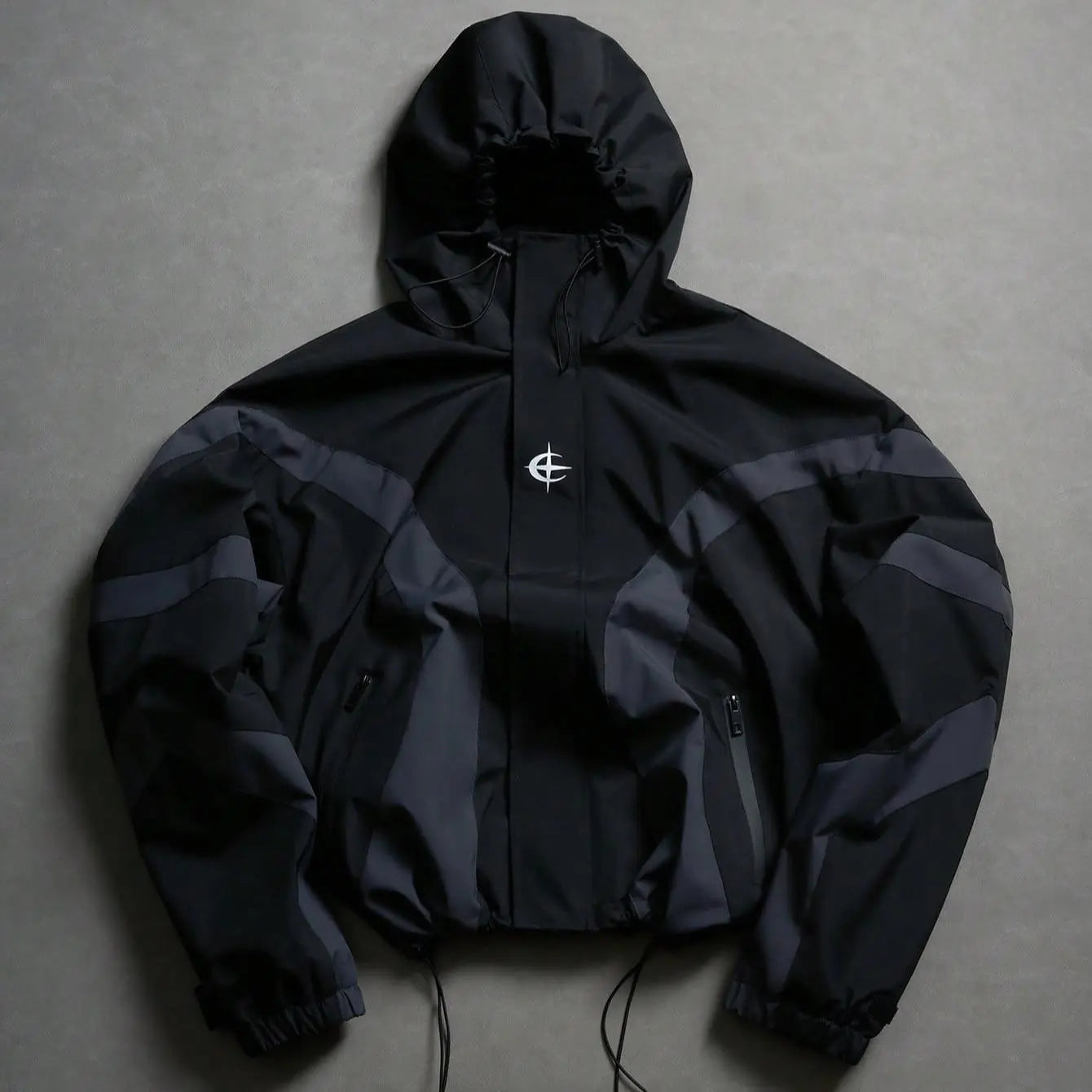 Futuristic Techwear Windbreaker Jacket in Grey and White Aesthetic