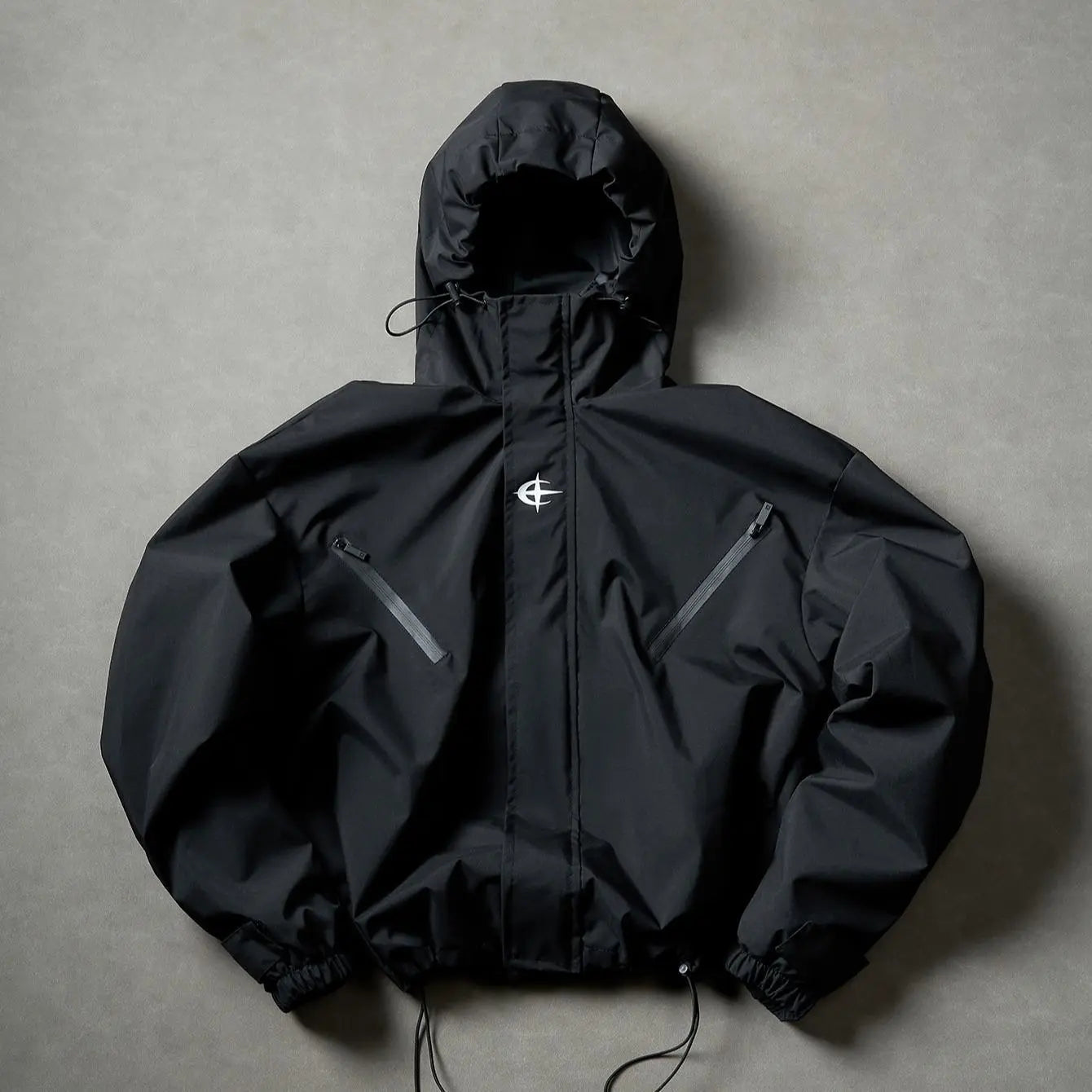 Futuristic Techwear Windbreaker Jacket in Grey and White Aesthetic